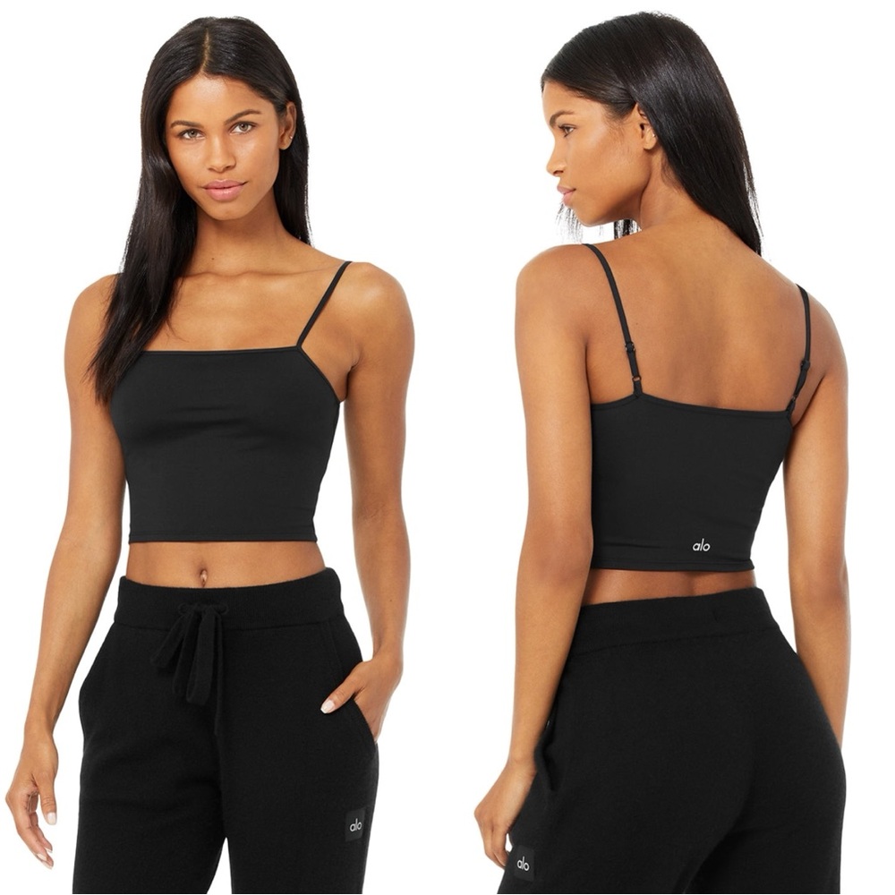 Alo Yoga Admire Tank Black Cropped Bandeau Tank Top